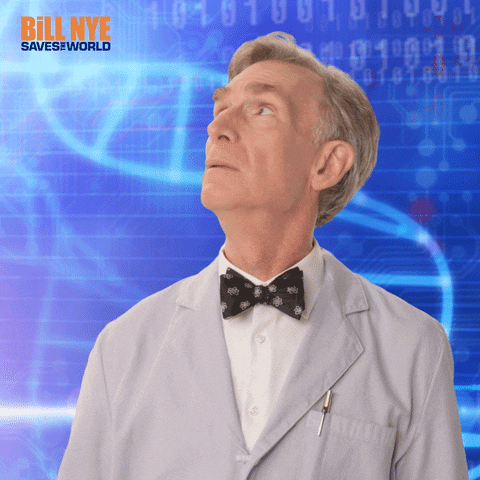 A Man In A Lab Coat And Bow Tie Looks Up In Front Of A Bill Nye Saves The World Background GIF