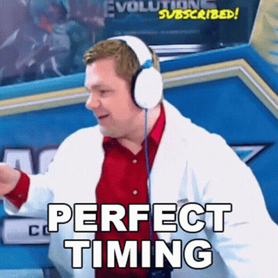 A Man In A Lab Coat And Headphones Says Perfect Timing . GIF