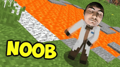 A Man In A Lab Coat Is Standing In A Video Game With The Words Noob Above Him GIF