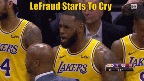 A Man In A Lakers Jersey Is Screaming In The Stands GIF