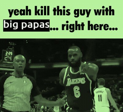 A Man In A Lakers Jersey Shakes Hands With Another Man GIF