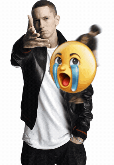 A Man In A Leather Jacket Is Holding A Crying Emoji GIF