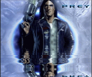 A Man In A Leather Jacket Is Holding A Gun And The Word Prey Is On The Bottom GIF