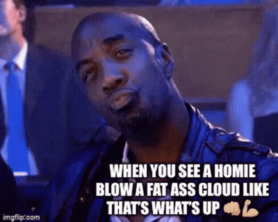 A Man In A Leather Jacket Is Making A Funny Face With The Caption When You See A Homie Blow A Fat Ass Cloud GIF