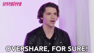 A Man In A Leather Jacket Is Saying " Overshare For Sure " GIF