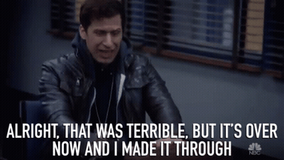 A Man In A Leather Jacket Says " Alright That Was Terrible But It 'S Over Now And I Made It Through Nbc " GIF
