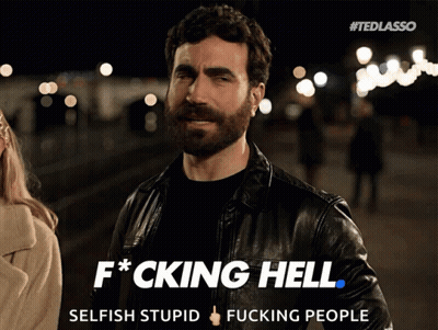 A Man In A Leather Jacket Says Fucking Hell Selfish Stupid Fucking People GIF