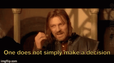 A Man In A Leather Jacket Says One Does Not Simply Make A Decision .. GIF