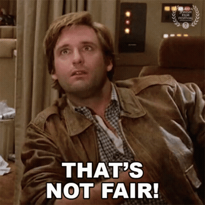 A Man In A Leather Jacket Says " That 'S Not Fair " GIF