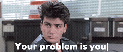 A Man In A Leather Jacket With The Words Your Problem Is You On The Bottom GIF