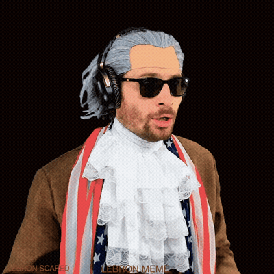 A Man In A Lebron Meme Costume With Headphones GIF