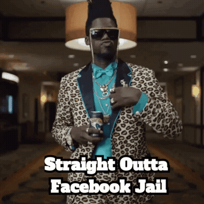 A Man In A Leopard Print Suit Is Holding A Can Of Beer And Says Straight Outta Facebook Jail GIF