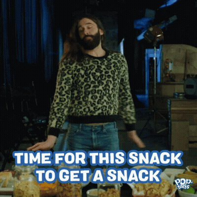 A Man In A Leopard Print Sweater Is Dancing With The Words Time For This Snack To Get A Snack Above Him GIF