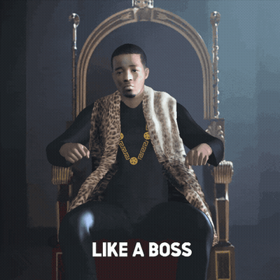 a man in a leopard print vest is sitting on a throne with the caption like a boss