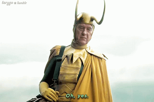 A Man In A Loki Costume Says " Oh Yes " GIF