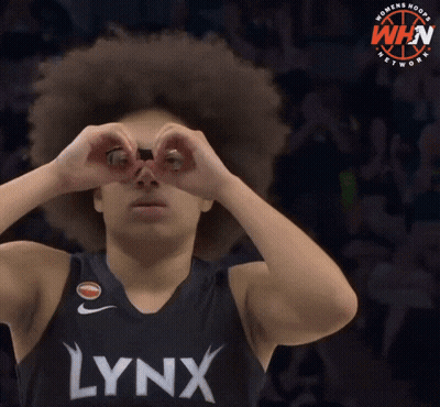 A Man In A Lynx Jersey Looks Through His Hands GIF