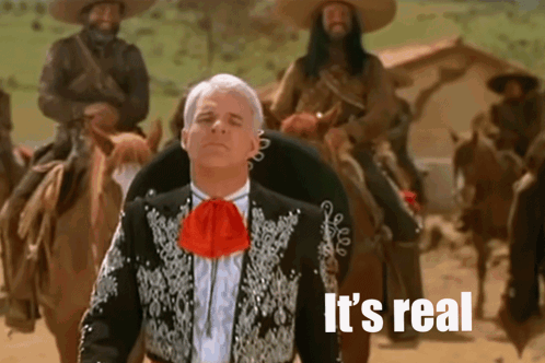 A Man In A Mariachi Outfit Is Riding A Horse With The Words It 'S Real On The Bottom GIF