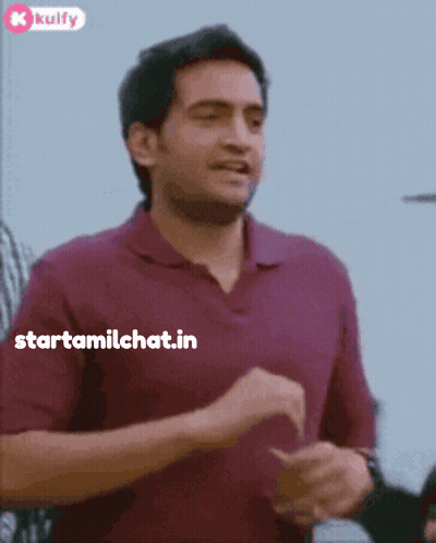 A Man In A Maroon Shirt Is Running With The Words Starttamilchat.in Written On The Bottom GIF