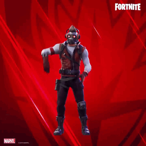 A Man In A Mask Is Dancing In Front Of A Red Background With Fortnite Written On It GIF