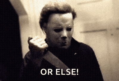 A Man In A Mask Is Holding A Knife With The Words Or Else Written Below Him GIF