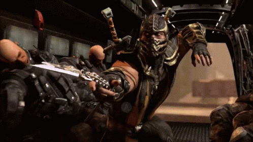 A Man In A Mask Is Holding A Sword In A Video Game GIF