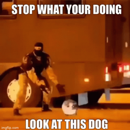 A Man In A Mask Is Kicking A Ball In Front Of A Truck . GIF