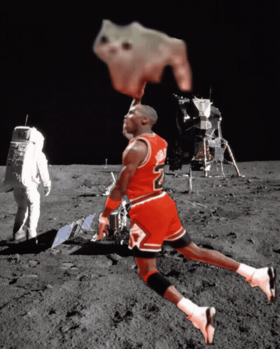 A Man In A Michael Jordan Jersey Jumps In The Air GIF