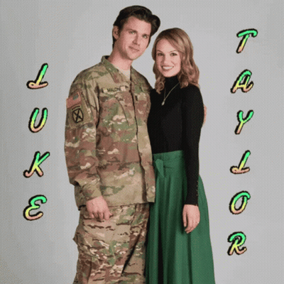 A Man In A Military Uniform And A Woman In A Green Skirt Are Posing For A Picture GIF