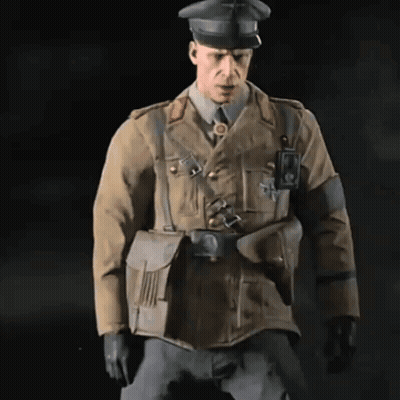 A Man In A Military Uniform Has A Badge On His Chest That Says ' A ' On It GIF