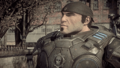 A Man In A Military Uniform Has A Gear With A Skull On It On His Chest GIF