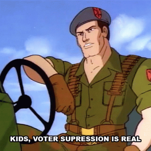 A Man In A Military Uniform Is Driving A Vehicle With The Caption Kids Voter Suppression Is Real GIF