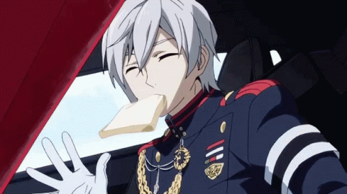 A Man In A Military Uniform Is Eating A Piece Of Bread While Sitting In A Car GIF