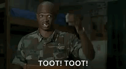 A Man In A Military Uniform Is Making A Funny Face And Saying Toot ! Toot ! . GIF