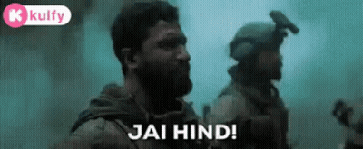 A Man In A Military Uniform Is Standing Next To Another Man In A Military Uniform And Saying `` Jai Hind '' . GIF
