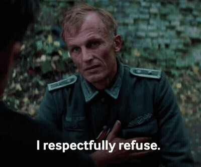 A Man In A Military Uniform Is Talking To Another Man And Says " I Respectfully Refuse " GIF