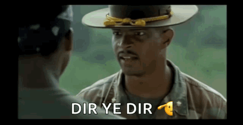 A Man In A Military Uniform Is Talking To Another Man With The Words Dir Ye Dir Written On The Bottom GIF