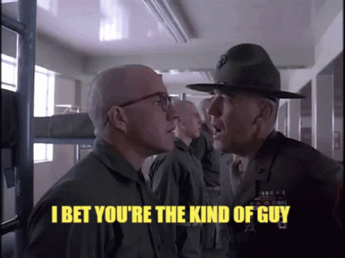 A Man In A Military Uniform Is Talking To Another Man With The Words I Bet You 'Re The Kind Of Guy GIF