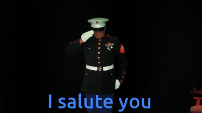 A Man In A Military Uniform Salutes With The Words " I Salute You " Below Him GIF