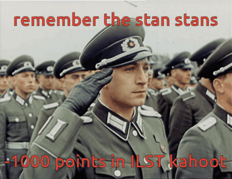 A Man In A Military Uniform Salutes With The Words Remember The Stan Stans 1000 Points In Ilst Kahoot Above Him GIF