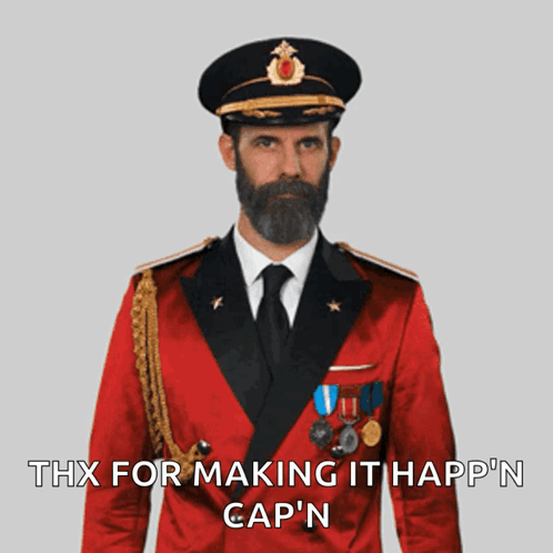 A Man In A Military Uniform Salutes With The Words Thx For Making It Happ N Cap N Below Him GIF