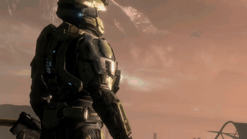 A Man In A Military Uniform With A Helmet That Says Halo On It GIF