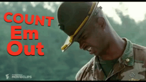 A Man In A Military Uniform With The Words " Count Em Out " Behind Him GIF