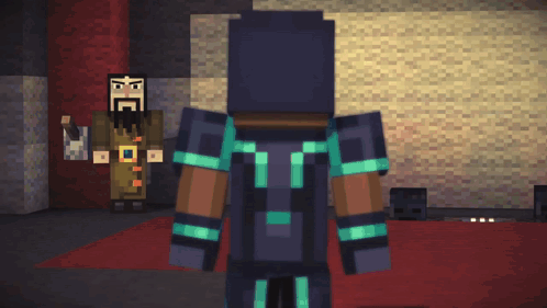 A Man In A Minecraft Video Game Is Standing In Front Of A Man With A Beard GIF