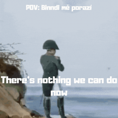 A Man In A Napoleon Hat Stands On A Beach With The Words " There 'S Nothing We Can Do Now GIF