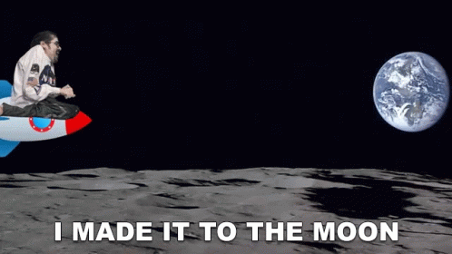 A Man In A Nasa Shirt Is Flying On A Rocket On The Moon GIF