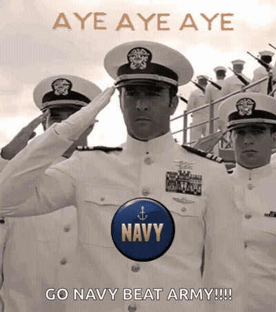 A Man In A Navy Uniform Salutes With A Button That Says Navy On It GIF