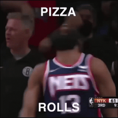 A Man In A Nets Jersey Says Pizza Rolls In Front Of A Crowd GIF