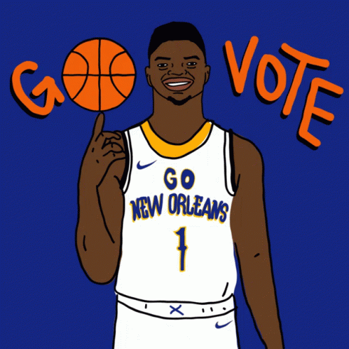 A Man In A New Orleans Jersey Is Holding A Basketball In His Hand GIF