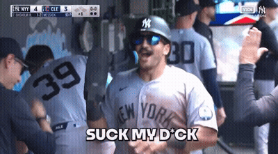A Man In A New York Yankees Uniform Says Suck My D * Ck GIF