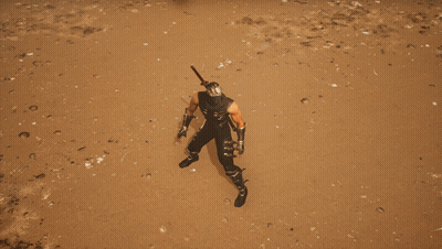 a man in a ninja costume is holding a sword in his right hand